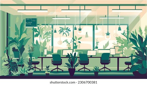 Green eco office. Office interior with lots of green plants, no people