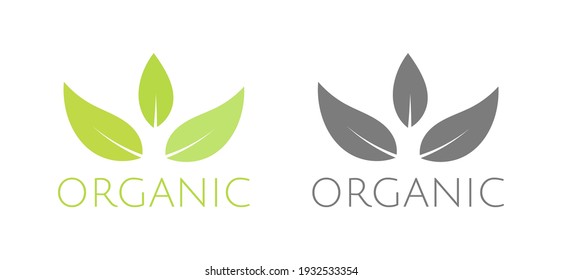 Green eco organic leaves symbols. Organic icons. Vector illustration.