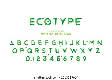 Green Eco original bold font alphabet letters and numbers for creative design template for logo. Flat illustration EPS10