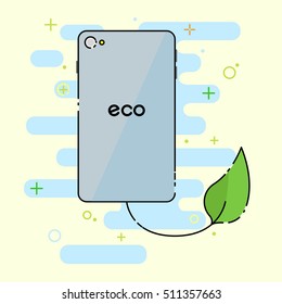 Green eco phone charging with leaf. Flat vector illustration