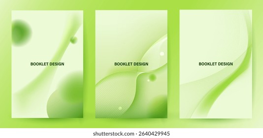 Green Eco Poster Set. Minimal Green white fluid with wave gradient background