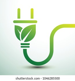 Green eco power plug design with Green leave, vector illustration