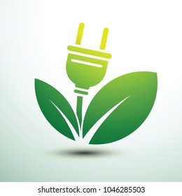 Green eco power plug design with Green leave, vector illustration