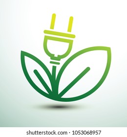 Green eco power plug design with Green leave, vector illustration