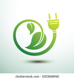 Green eco power plug design with Green leave, vector illustration