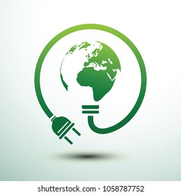 Green eco power plug design with Green earth, vector illustration