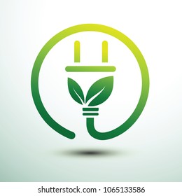 Green eco power plug design with Green leave, vector illustration