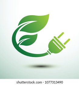 Green eco power plug design with Green leave, vector illustration