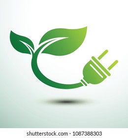 Green eco power plug design with Green leave, vector illustration