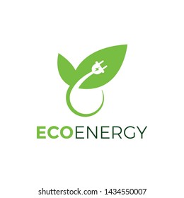 Green eco power plug design with leaf, Eco Energy Logo Template Design Vector