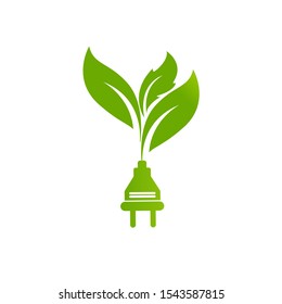 Green eco power plug design with Green leave, vector illustration