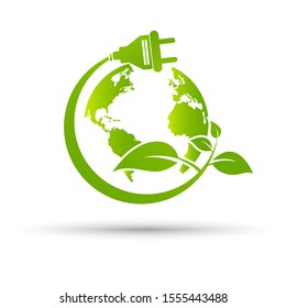 Green eco power plug design with Green earth, vector illustration