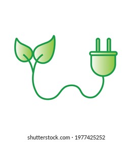 Green eco power plug design. Eco electric vector icon. Isolated vector design element. Green energy concept. Logo, sign, design element. Ecology concept and Environmental. Clean energy development. 