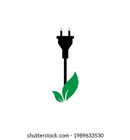Green eco power plug design with Green leave on white background vector illustration