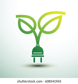Green eco power plug design with leaf, vector illustration