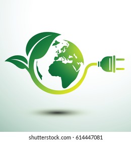 Green eco power plug design with Green earth, vector illustration