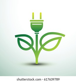 Green eco power plug design with leaf, vector illustration