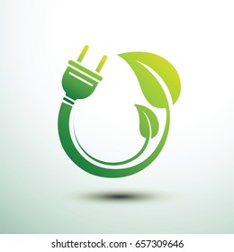 Green eco power plug design with leave, vector illustration