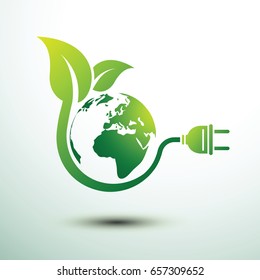 Green eco power plug design with Green earth, vector illustration