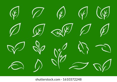 green eco set of hand drawn leaf icons