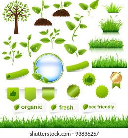 Green Eco Set, Isolated On White Background, Vector Illustration