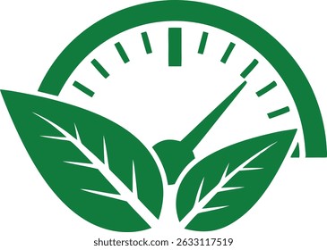 Ícone verde do velocímetro ecológico que ilustra a sustentabilidade e o desempenho ambiental