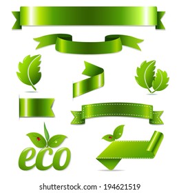 Green Eco Symbols Set, With Gradient Mesh, Vector Illustration