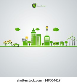 green eco town - abstract ecology town illustration 