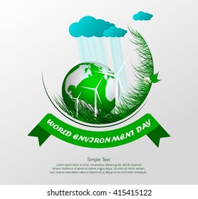 Green eco. Vector composition globe on grass on a light background. World environment day. Illustration.