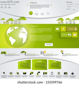 Green Eco Website Template with icons set.