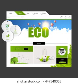 Green Eco Website Template layout. Vector design of website elements, ui ux kit.