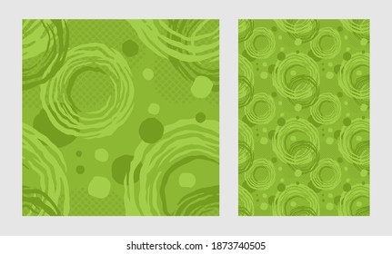 Green and Eco-friendly abstract seamless pattern with circular grunge elements - modern vector repeatable background