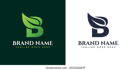 Green eco-friendly B letter logo with leaf elements. Ideal for organic brands, sustainable products, and nature-based businesses