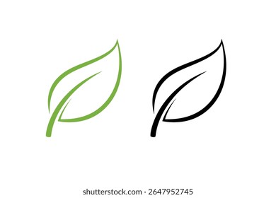 Green eco-friendly leaf icon with a soft curve, simple flat vector style, for sustainability design