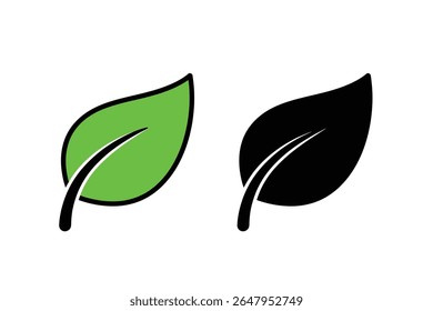 Green eco-friendly leaf icon with a soft curve, simple flat vector style, for sustainability design