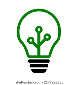 Green eco-friendly light bulb icon clip art with circuit board isolated in white background. Sustainability and energy conservation in simple icon design