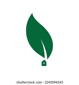 green ecohouse icon with leaf.