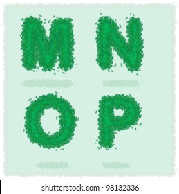 Green eco-letters M-N-O-P