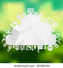 Green ecological abstract environmental cloud shape on modern unfocused and polygonal textures. EPS10