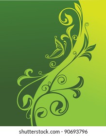 green ecological background with image of flowers and butterfly