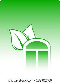 green ecological background with window and leaf