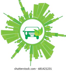  Green ecological car driving planet
