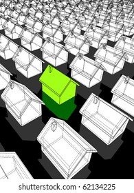 green "ecological" house standing out from others (also available as bitmap)