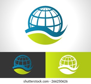 Green ecological logo with globe icon