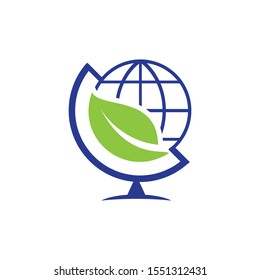 Green Ecological Logo Globe Leaf Icon