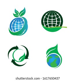 Green Ecological Logo Globe Leaf Icon
