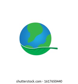 Green Ecological Logo Globe Leaf Icon
