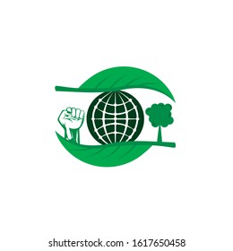 Green Ecological Logo Globe Leaf Icon
