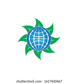 Green Ecological Logo Globe Leaf Icon
