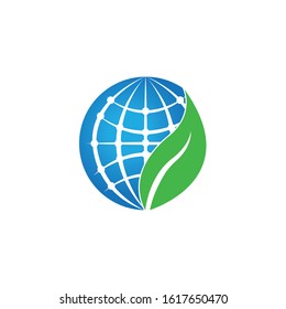 Green Ecological Logo Globe Leaf Icon
